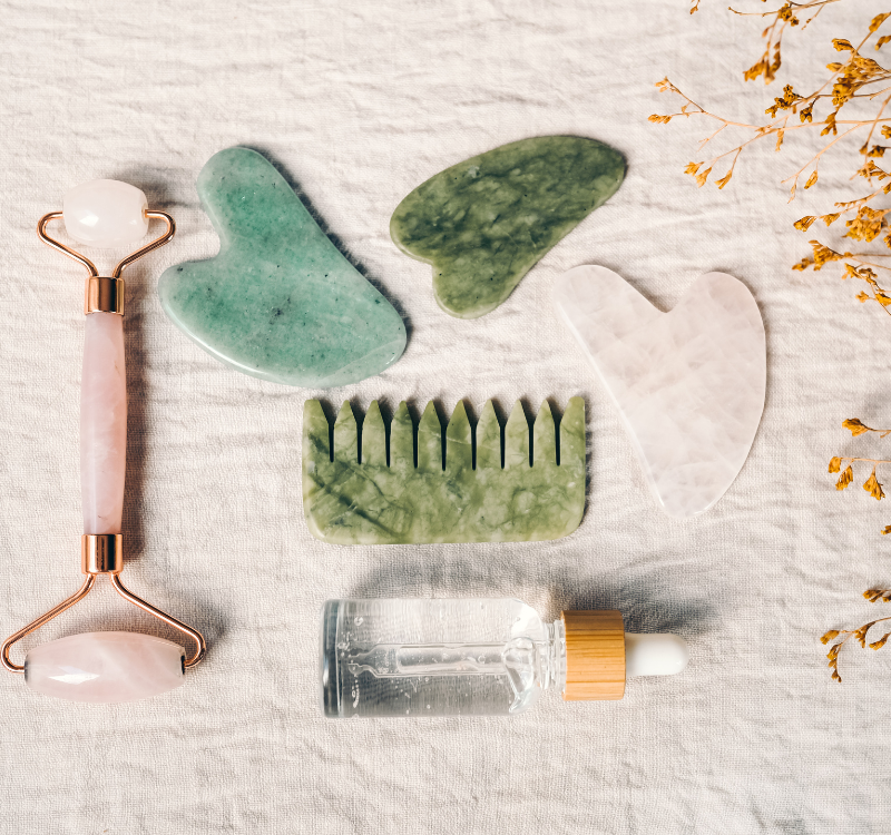 ônexus formation massage gua sha du visage détente fermeté anti rides liftant détoxifiant quartz rose pierre de jade 